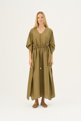 Olive Khaki Linen Sol Dress - Linen Tales B2B 