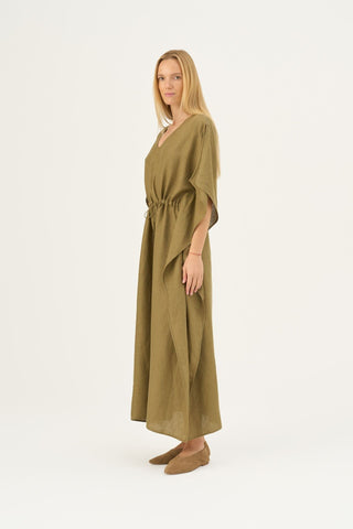 Olive Khaki Linen Sol Dress - Linen Tales B2B 3