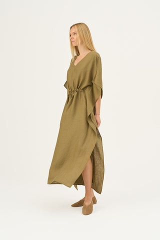 Olive Khaki Linen Sol Dress - Linen Tales B2B 5