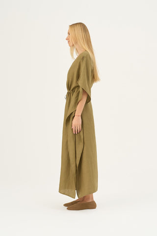 Olive Khaki Linen Sol Dress - Linen Tales B2B 4