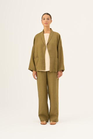 Olive Khaki Linen Sonata Jacket - Linen Tales Global 2
