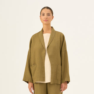 Olive Khaki Linen Sonata Jacket - Linen Tales Global 1