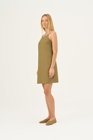 Olive Khaki Linen Stella Dress - Linen Tales B2B 3