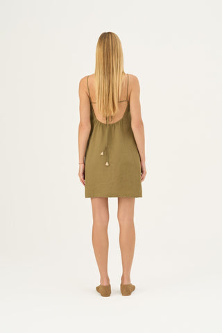 Olive Khaki Linen Stella Dress - Linen Tales B2B 4
