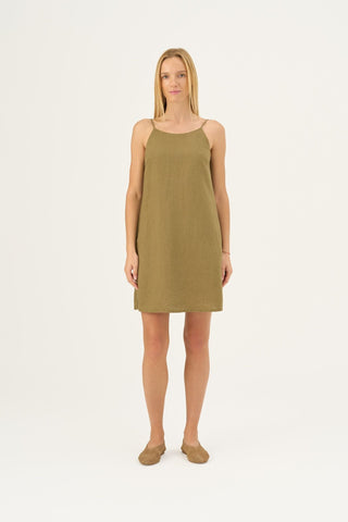 Olive Khaki Linen Stella Dress - Linen Tales B2B 
