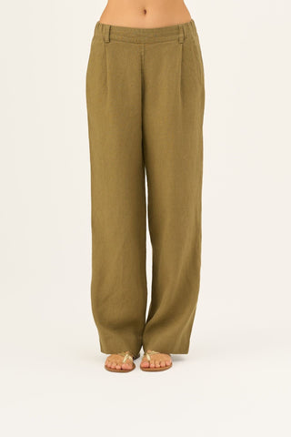 Olive Khaki Linen Willow Trousers - Linen Tales Global 4