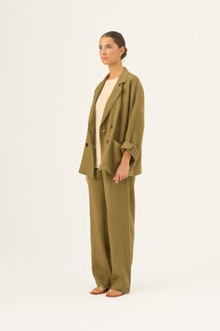 Olive Khaki Linen Willow Trousers - Linen Tales Global 3