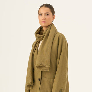 Olive Khaki Linen Woodbine Scarf - Linen Tales Global 