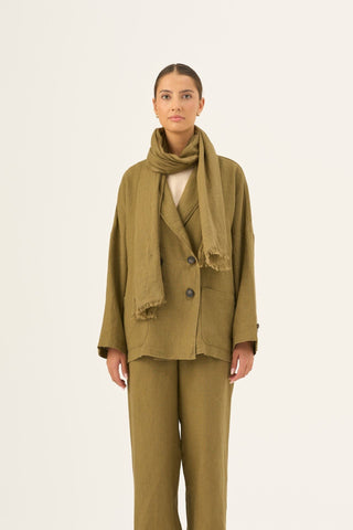 Olive Khaki Linen Woodbine Scarf - Linen Tales Global 