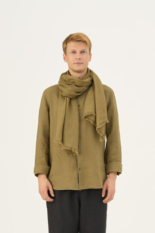 Olive Khaki Linen Woodbine Scarf - Linen Tales Global 4