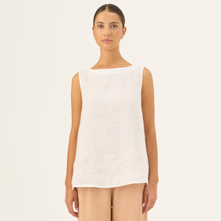 Optical White Linen Audrey Top - Linen Tales Global 