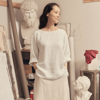 Optical White Linen Bilberry Top - Linen Tales 