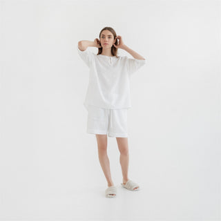 Optical White Linen Clover Pyjama Set - Linen Tales B2B 