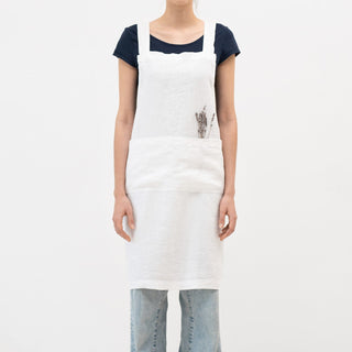 Optical White Linen Crossback Apron - Linen Tales B2B 