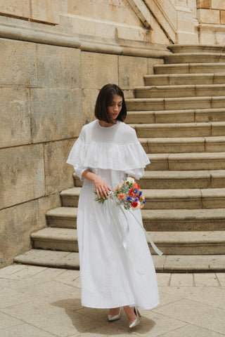 Optical White Linen Fantasia Dress - Linen Tales B2B 5