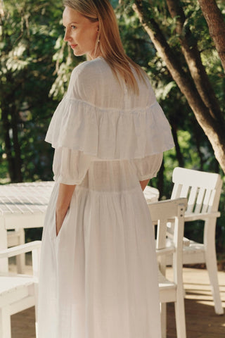 Optical White Linen Fantasia Dress - Linen Tales B2B 