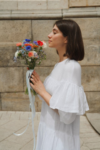 Optical White Linen Fantasia Dress - Linen Tales B2B 6