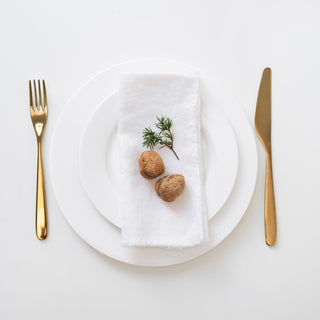 Optical White Linen Napkins with Fringes Set of 2 - Linen Tales B2B 