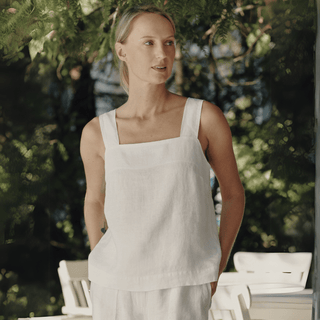 Optical White Linen Polka Top - Linen Tales 3