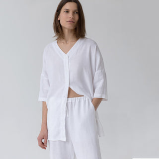 Optical White Linen Primrose Loungewear Set - Linen Tales B2B 