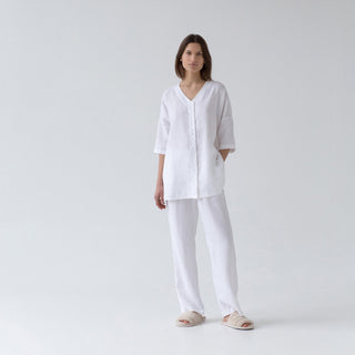 Optical White Linen Primrose Loungewear Set - Linen Tales B2B 