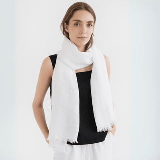 Optical White Linen Woodbine Scarf - Linen Tales B2B 