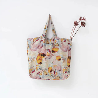 Orange Flow on Natural Linen Big Bag - Linen Tales B2B 