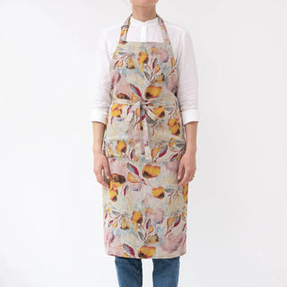 Orange Flow on Natural Linen Chef Apron - Linen Tales B2B 