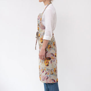Orange Flow on Natural Linen Chef Apron - Linen Tales B2B 