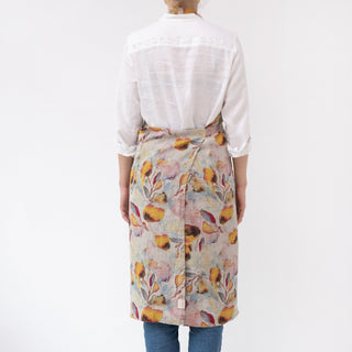 Orange Flow on Natural Linen Chef Apron - Linen Tales B2B 3