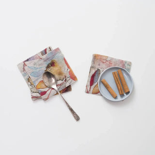 Orange Flow on Natural Linen Coasters Set of 4 - Linen Tales B2B 