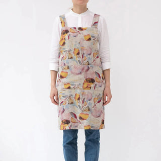 Orange Flow on Natural Linen Crossback Apron - Linen Tales B2B 