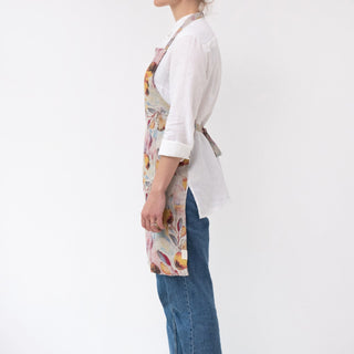 Orange Flow on Natural Linen Daily Apron - Linen Tales B2B 