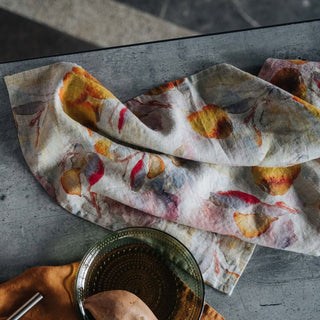 Orange Flow on Natural Linen Kitchen Towel - Linen Tales B2B 