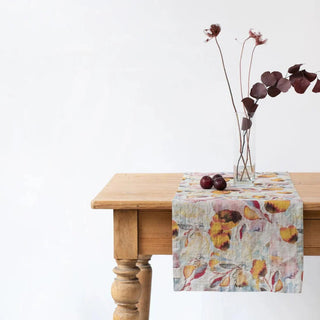 Orange Flow on Natural Linen Table Runner - Linen Tales B2B 