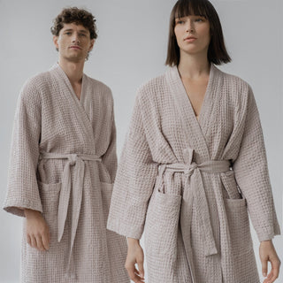Powder Linen & Cotton Honeycomb Waffle Bathrobe - Linen Tales B2B 1