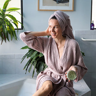 Powder Linen & Cotton Honeycomb Waffle Bathrobe - Linen Tales B2B 5