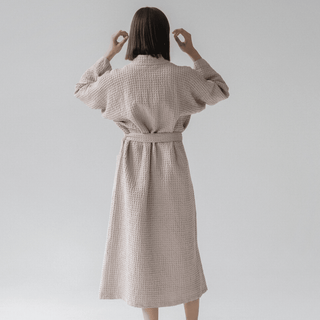 Powder Linen & Cotton Honeycomb Waffle Bathrobe - Linen Tales B2B 4