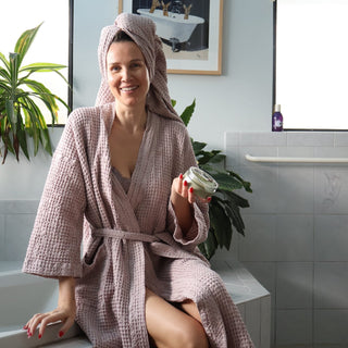 Powder Linen & Cotton Honeycomb Waffle Bathrobe - Linen Tales B2B 6
