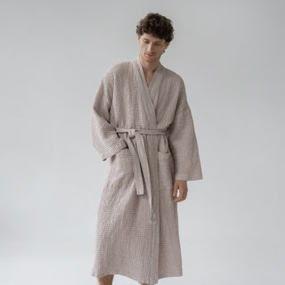 Powder Linen & Cotton Honeycomb Waffle Bathrobe - Linen Tales B2B 3