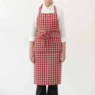 Red Gingham Linen Chef Apron - Linen Tales B2B 