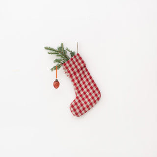 Red Gingham Linen Christmas Stocking - Linen Tales B2B 