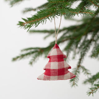 Red Gingham Linen Christmas Tree Decorations Set of 4 - Linen Tales USA 2