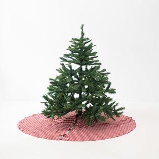 Red Gingham Linen Christmas Tree Skirt - Linen Tales B2B 1
