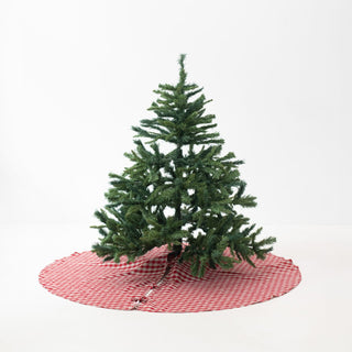 Red Gingham Linen Christmas Tree Skirt - Linen Tales USA 5