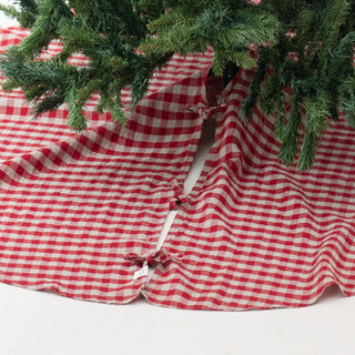 Red Gingham Linen Christmas Tree Skirt - Linen Tales USA 6