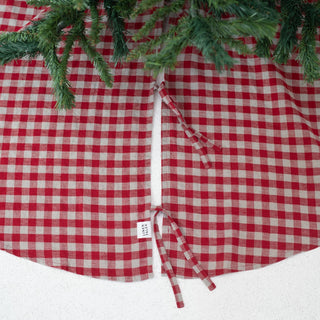 Red Gingham Linen Christmas Tree Skirt - Linen Tales USA 7