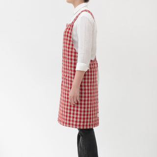 Red Gingham Linen Crossback Apron - Linen Tales B2B 