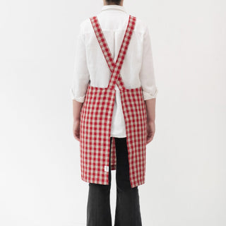Red Gingham Linen Crossback Apron - Linen Tales B2B 3