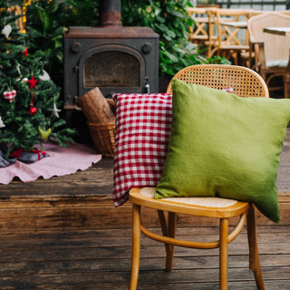 Red Gingham Linen Cushion Cover - Linen Tales B2B 3